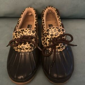 SPERRY CORMORANT LEOPARD PRINT SLIP ON DUCK BOOTS - Size 7 Top Sider